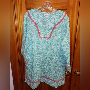 Vineyard Vines Aqua and Coral Tunic top XL EUC
